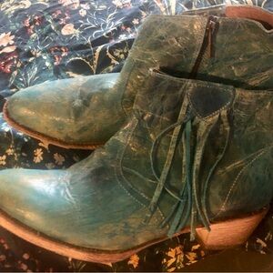 Ferrini Teal Ankle Boots with Fringe